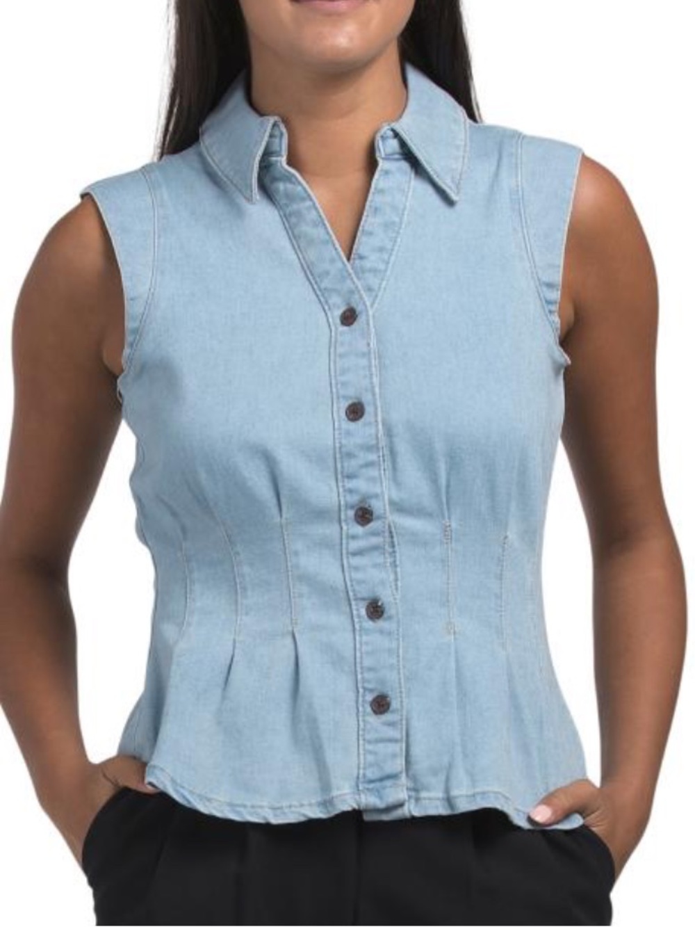 BAGATELLE COLLECTION denim cinched waist collared top